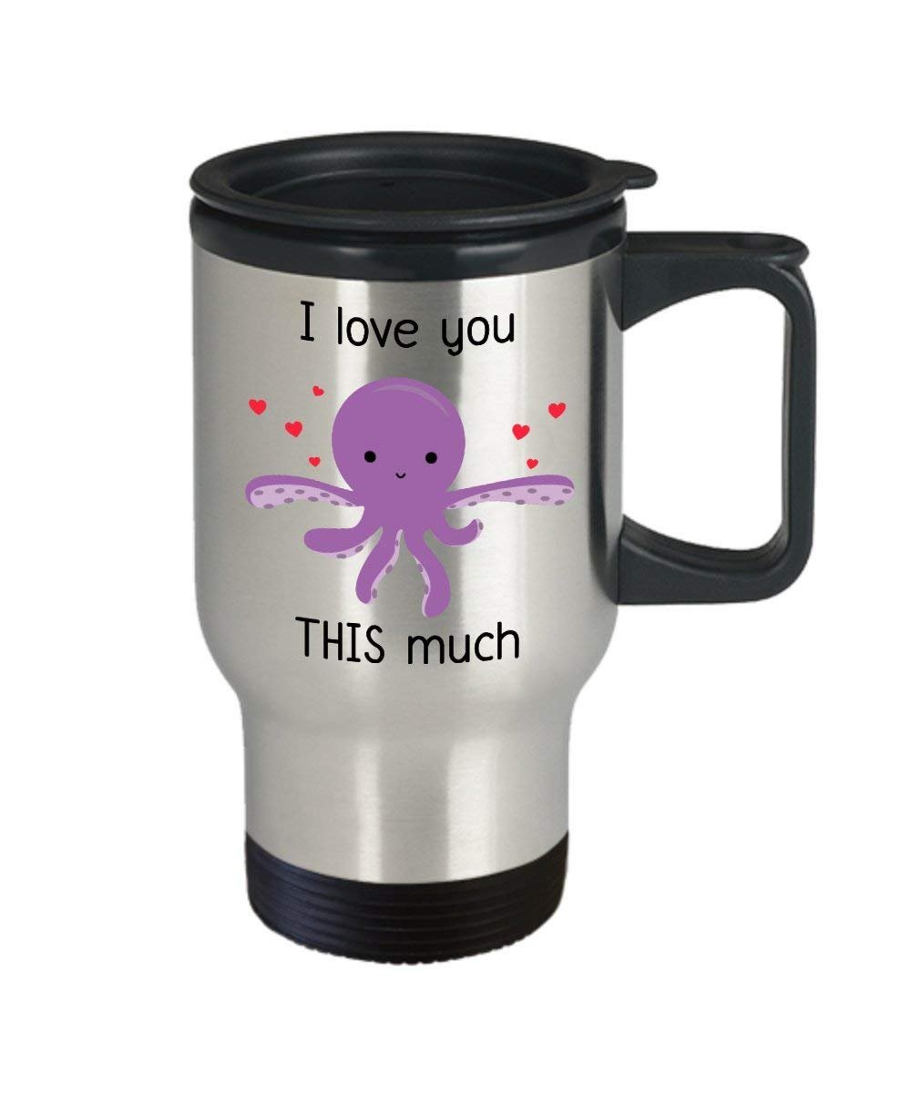 Tazza da viaggio a forma di polpo, con scritta"I Love You This Much" (lingua italiana non garantita)