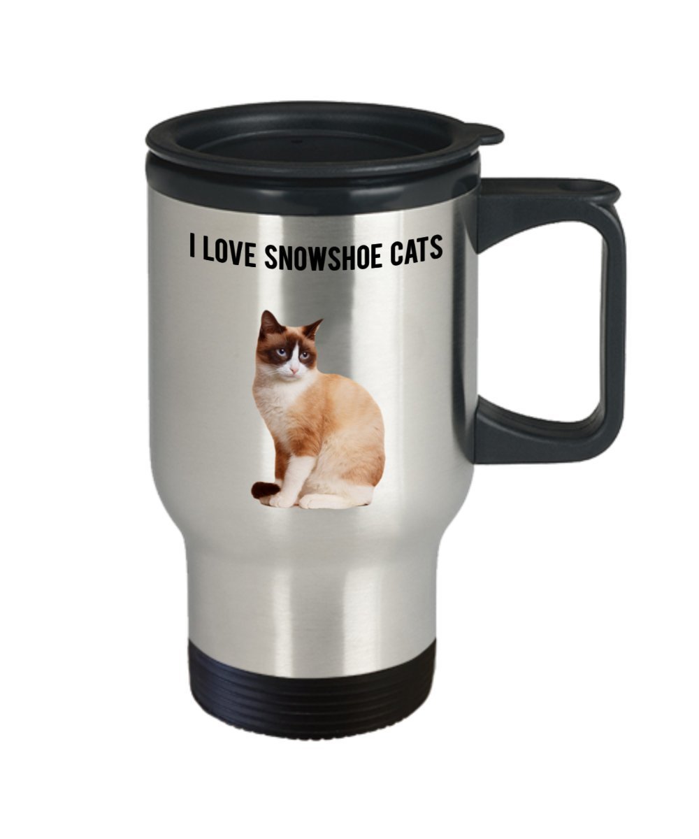 Snowshoe Cat Travel Mug - I love Snowshoe - Funny Tea Hot Cocoa Coffee - Novelty Birthday Christmas Gag Gifts Idea