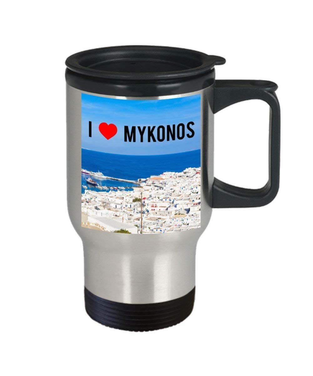 Mykonos City Travel mug – i Love Mykonos – Funny Tea Hot Cocoa caffè isolato tumbler Cup – novelty Birthday Christmas GAG regalo idea