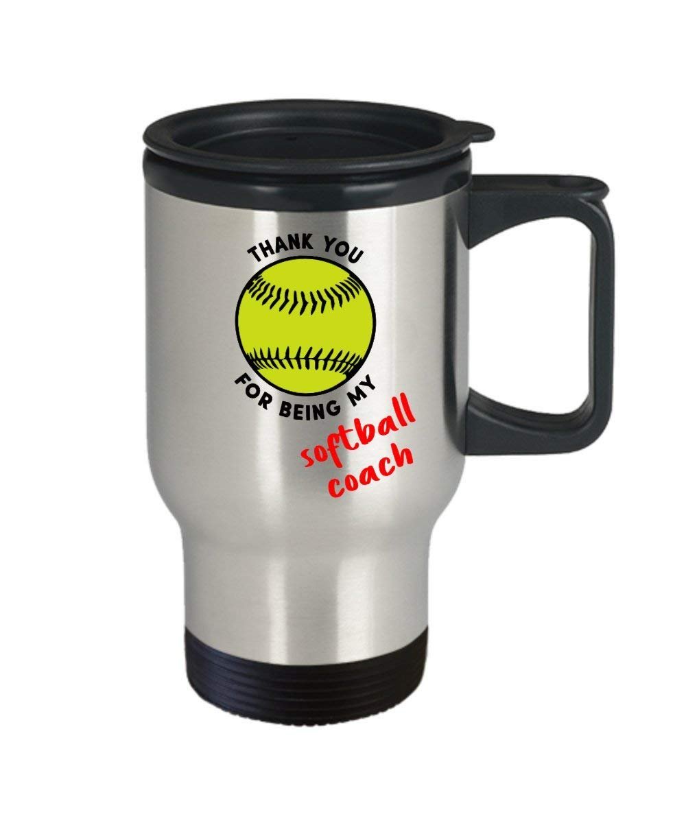 Coach Thank You Gift Softball Travel Mug - Funny Insulated Tumbler - Novelty Birthday Christmas Gag Gifts Idea