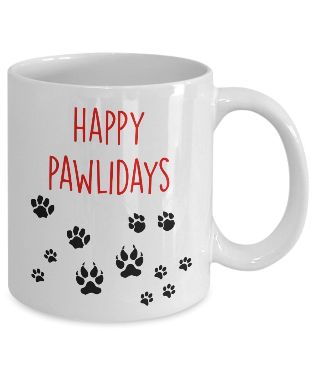 Happy Pawlidays Mug - Funny Tea Hot Cocoa Coffee Cup - Novelty Birthday Gift Idea
