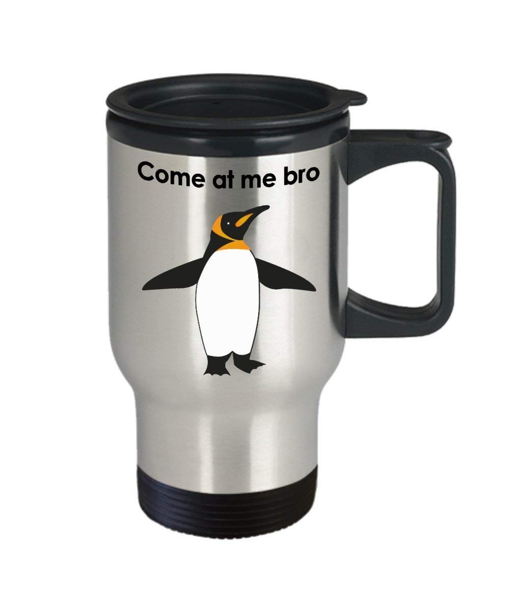 Coffee Travel mug Gift, pinguino, come at Me Bro Penguin mug – Funny Tea Hot Cocoa caffè isolato tumbler – Novità idea regalo di compleanno