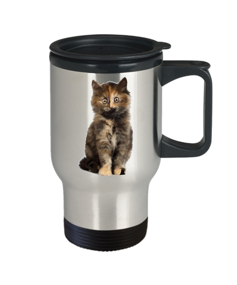 Tortie Cat Travel Mug - No - Funny Tea Hot Cocoa Coffee Insulated Tumbler Cup - Novelty Birthday Christmas Gag Gifts Idea
