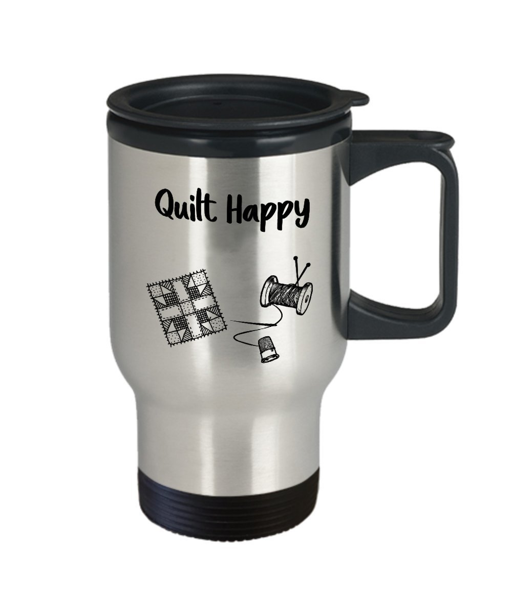 Quilt Happy Scribbles Travel Mug - Funny Tea Hot Cocoa Insulated Tumbler - Novelty Birthday Christmas Anniversary Gag Gifts Idea