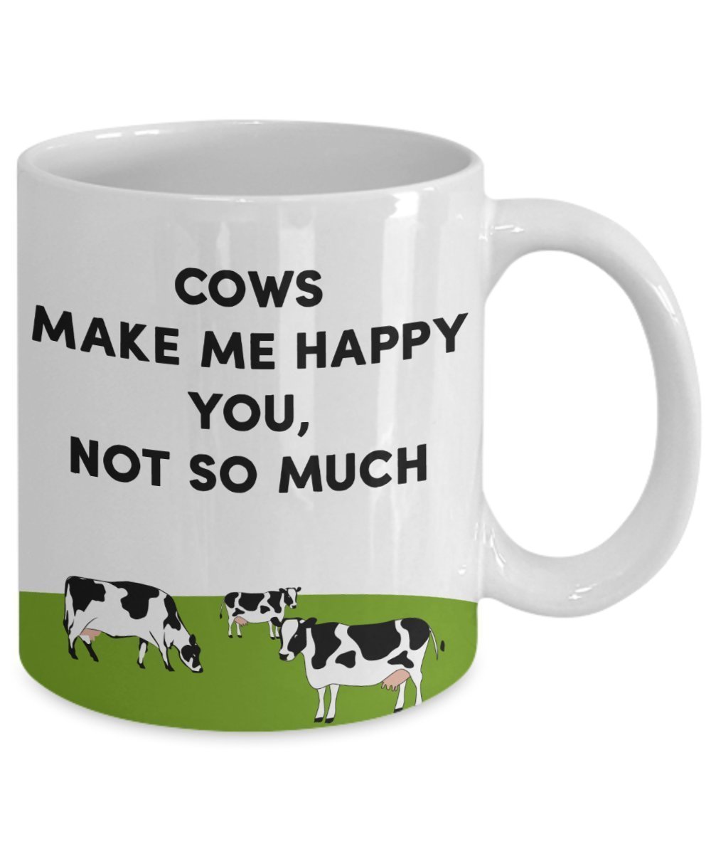 Tasse mit Aufschrift „Cows Make Me Happy – Lustige Teetasse für heiße Kakao-Kaffeetasse – Neuheit Geburtstag Weihnachten Jahrestag Gag Geschenkidee
