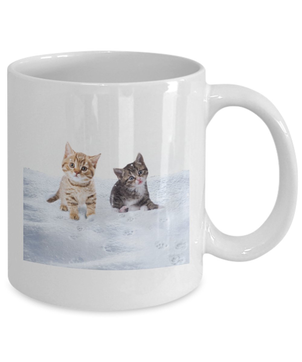 Tasse mit Schneefallkatzen – lustige Teetasse für heiße Kakao – Neuheit Geburtstagsgeschenk