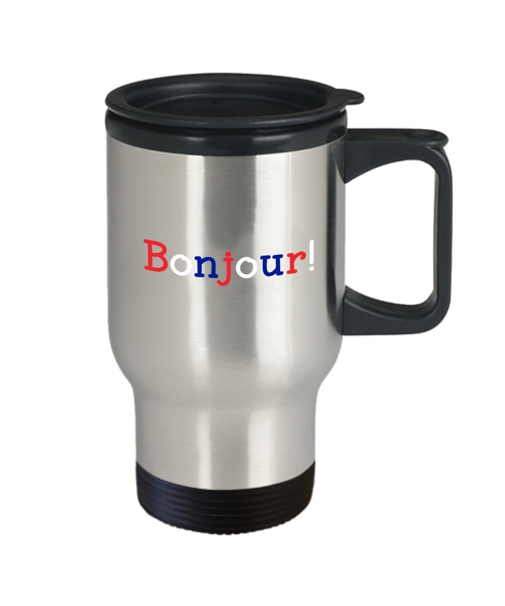 Bonjour Travel Mug - Funny Insulated Tumbler - Novelty Birthday Christmas Anniversary Gag Gifts Idea