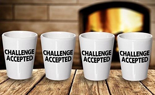 Funny Challenging Shot Glass - Challenged Accepted - Unique Ceramic Gift Idea- Dishwasher and Microwave Safe (2)