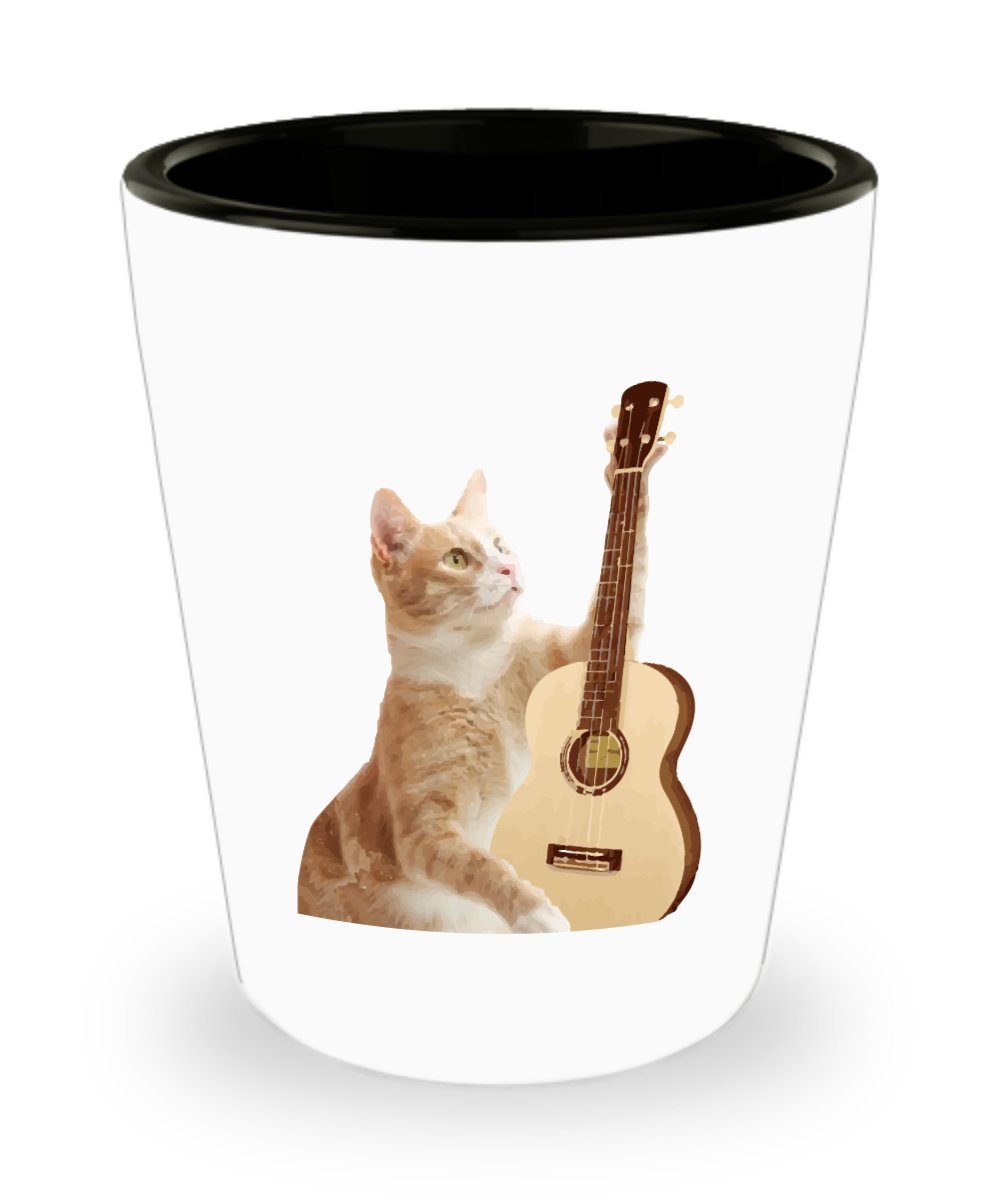 Funny Cat Playing Ukulele Shot Glasses - Novelty Birthday Christmas Gag Gifts Idea
