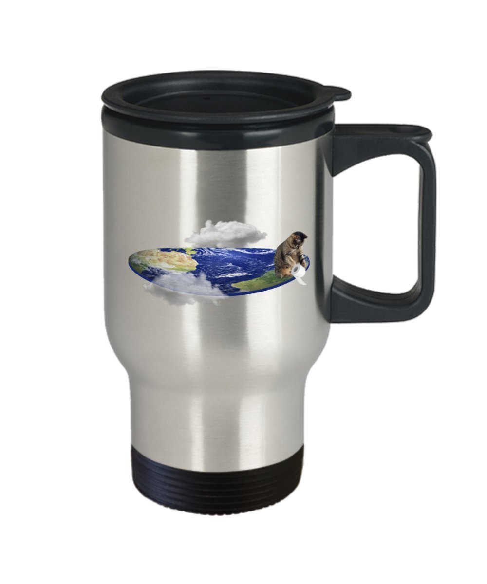 If The Earth Was Flat Cats Would Have, Flat Earth Cat, Cat Flat Earth Travel Mug - Kitty Cat Flat - Funny Tea Hot Cocoa Coffee - Novelty Birthday Chri