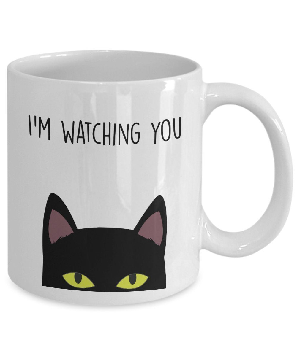 Peeking Cat Mug - Coffee Cup - I'm watching you with Peeking Cat - Funny gag gift idea for cat lover Men/ Women/ girl