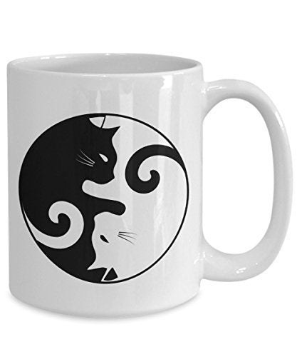 Ying Yang Cat Mug - Funny Tea Hot Cocoa Coffee Cup - Novelty Birthday Christmas Gag Gifts Idea