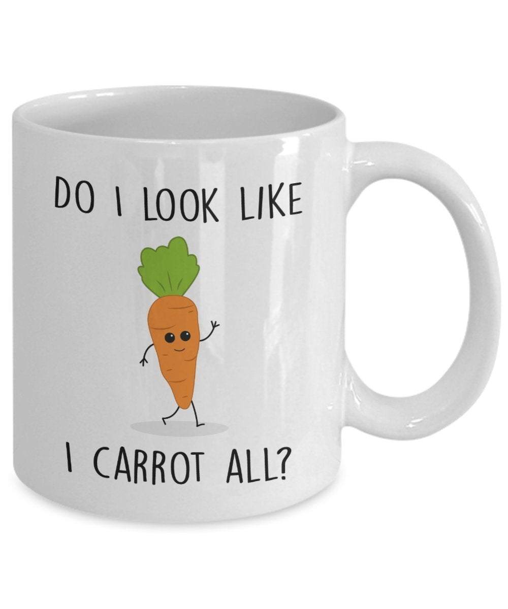 Vegetable Pun Mug - Do I Look Like I Carrot All? - Funny Tea Hot Cocoa Coffee Cup - Novelty Birthday Christmas Anniversary Gag Gifts Idea