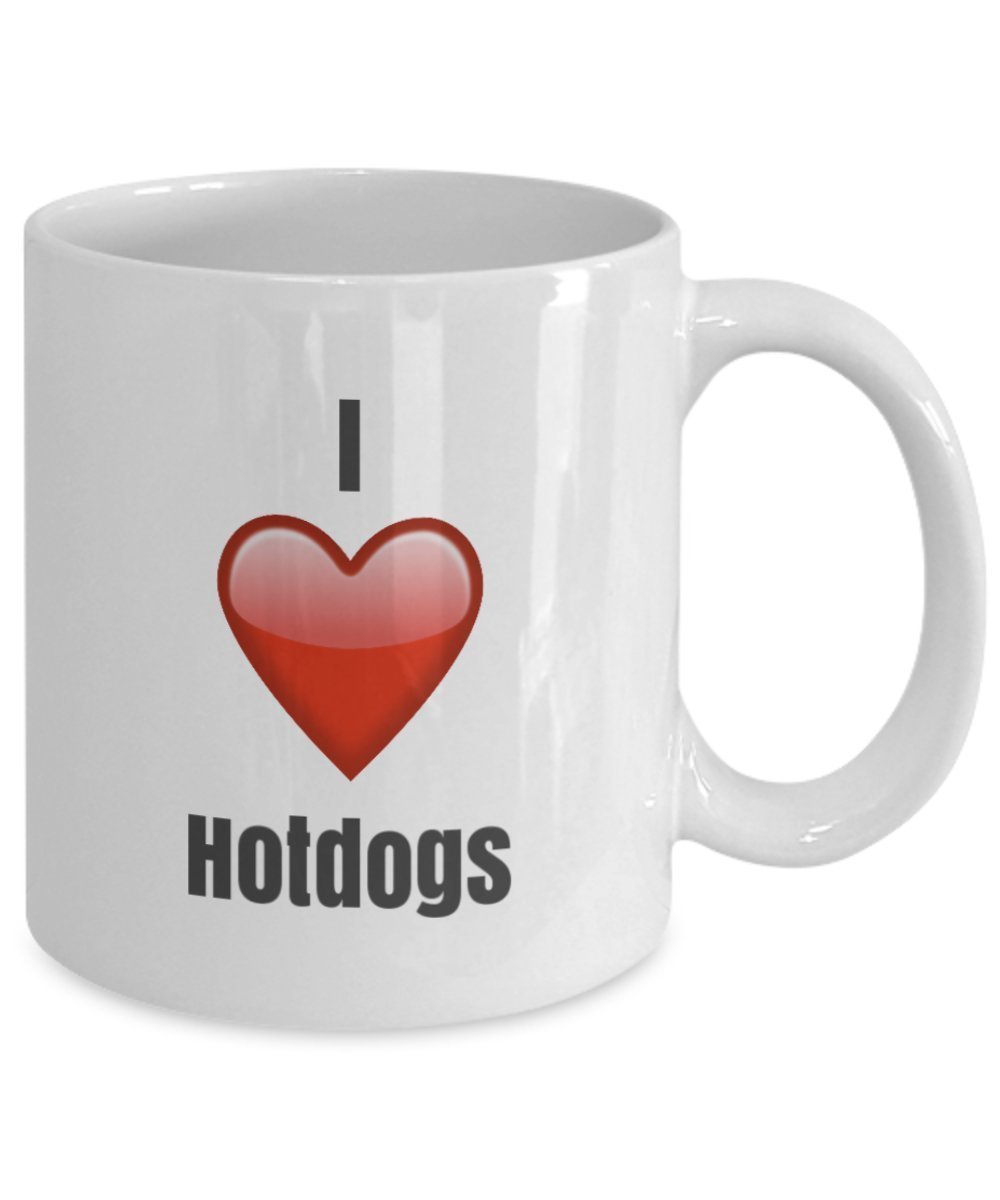 Kaffeetasse mit Aufschrift"I Love Hotdogs", Keramik, Geschenkidee