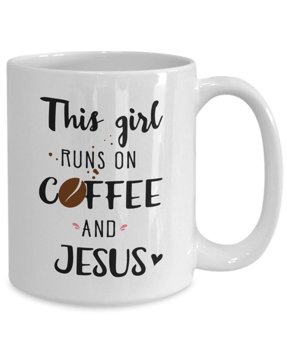 This Girl läuft auf Kaffee und Jesus Mug – Funny Tee Hot Cocoa Kaffeetasse – Neuheit Geburtstag Weihnachten Jahrestag Gag Geschenke Idee