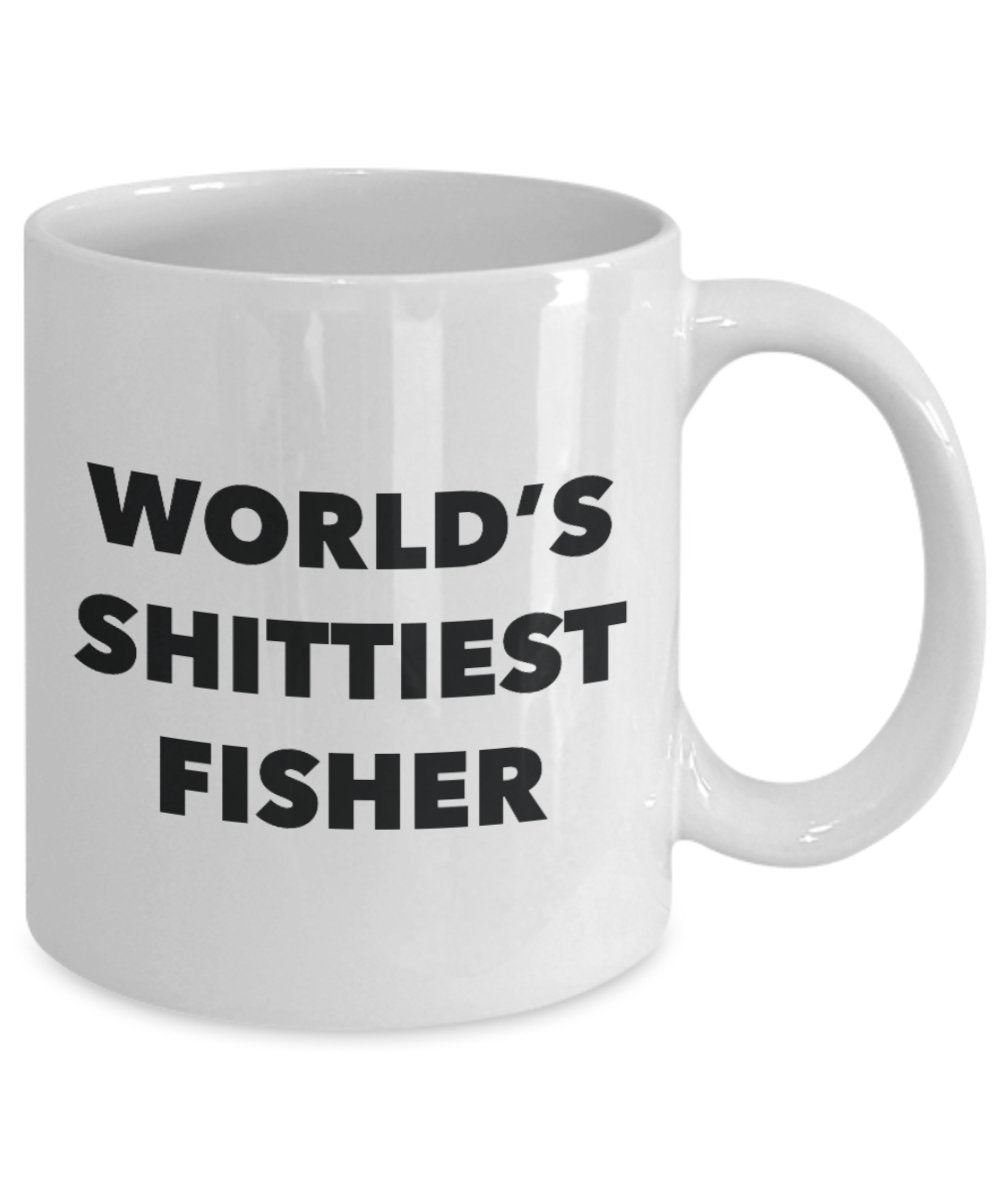 Fisher Kaffeetasse – World's Shittiest Fisher – Geschenk für Fischer – lustige Geschenkidee zum Geburtstag – kann in Geschenkbeutel oder Korbbox im Set