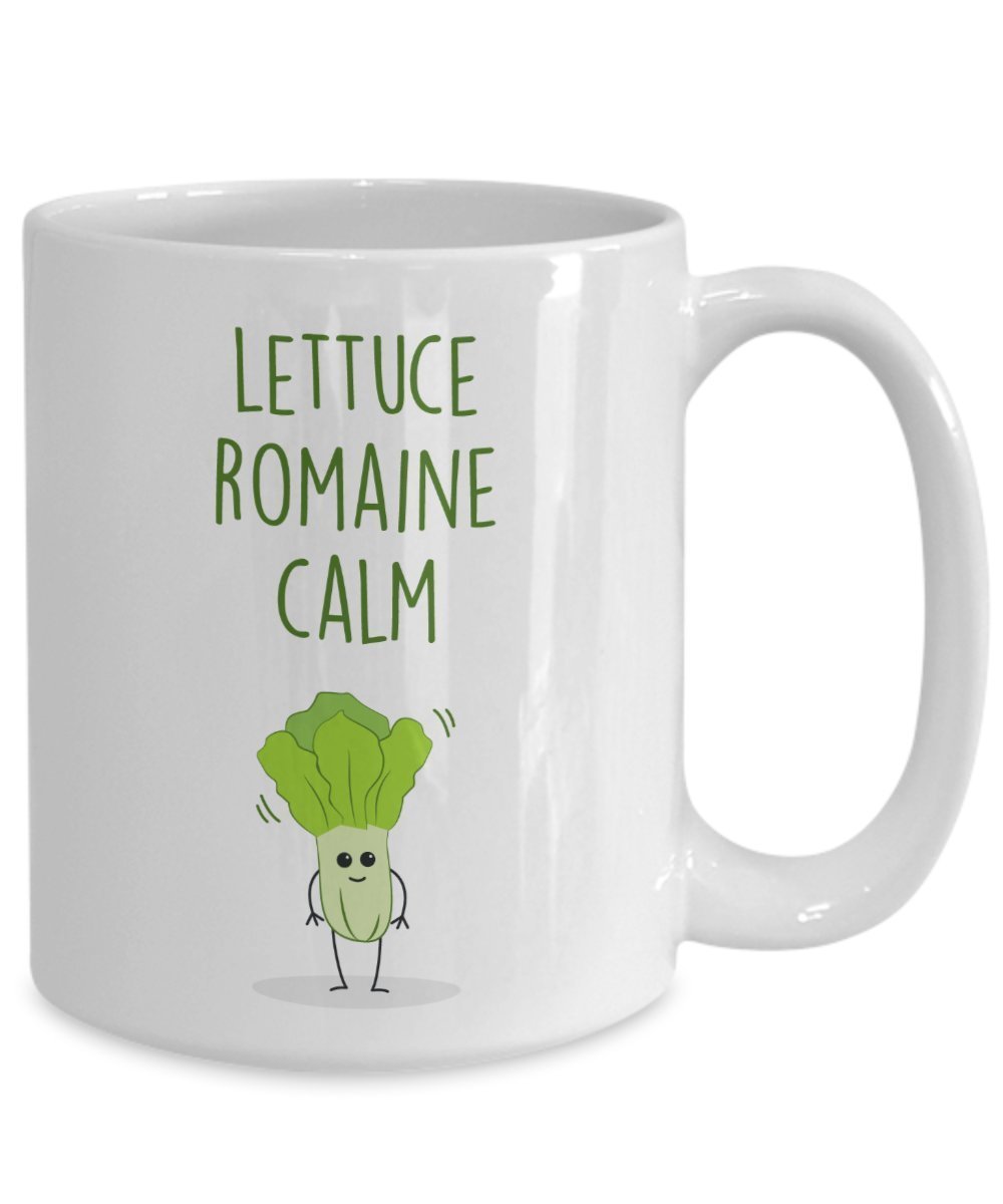 Tasse mit Gemüsemops – Salat Romaine Calm – Lustige Tee-Heiß-Kaffeetasse – Neuheit Geburtstag Weihnachten Jahrestag Gag Geschenkidee 15oz weiß