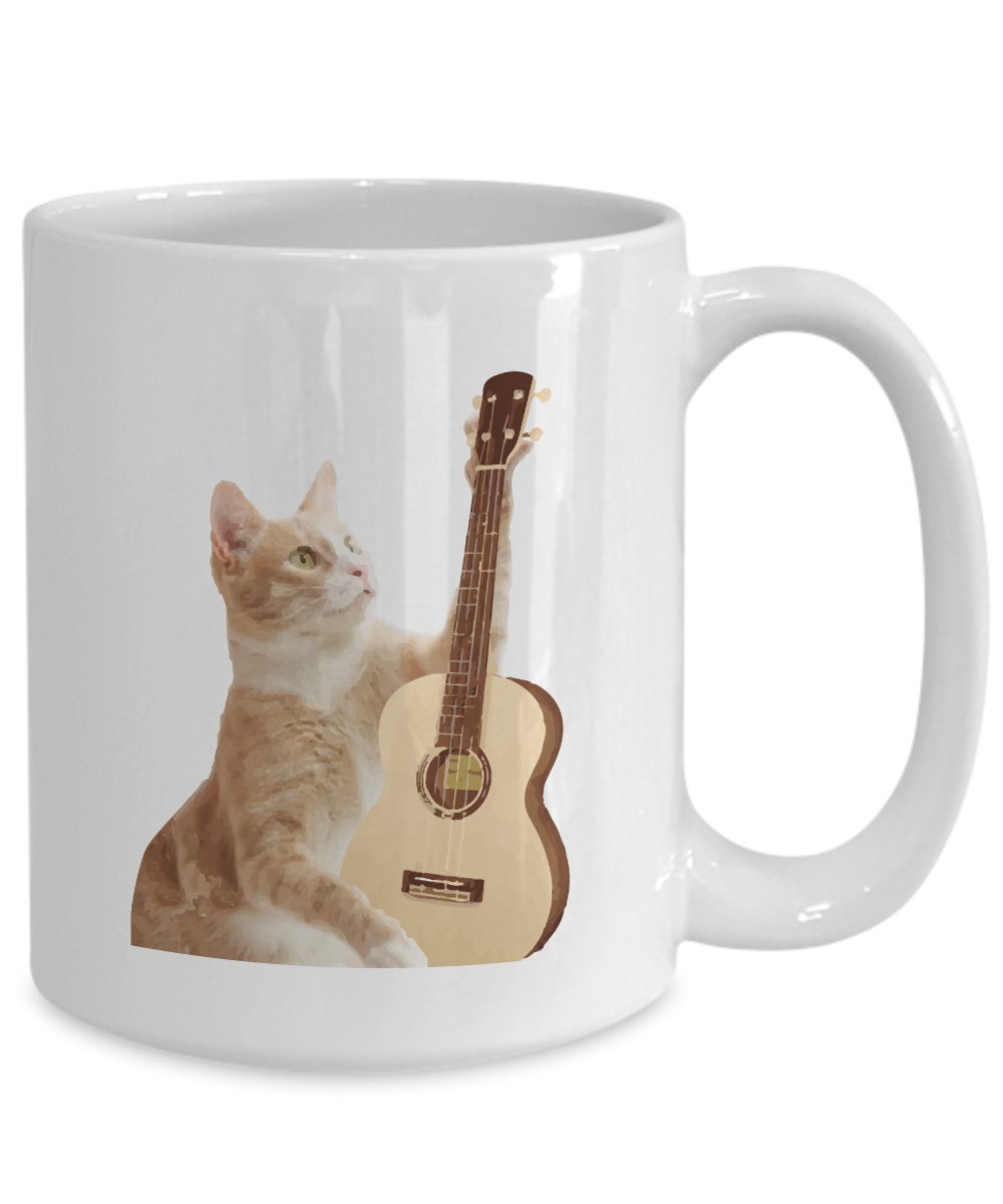 Funny Cat Playing Ukulele Mug- Funny Tea Hot Cocoa Coffee Cup - Novelty Birthday Christmas Gag Gifts Idea