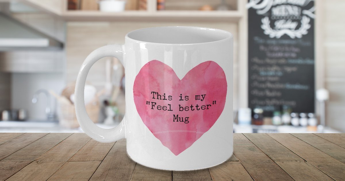 Feel Better Mug - Tazza da caffè con scritta in lingua inglese"This Is My Feel Better Coffee", tazza a forma di cuore, idea regalo unica in ceramica