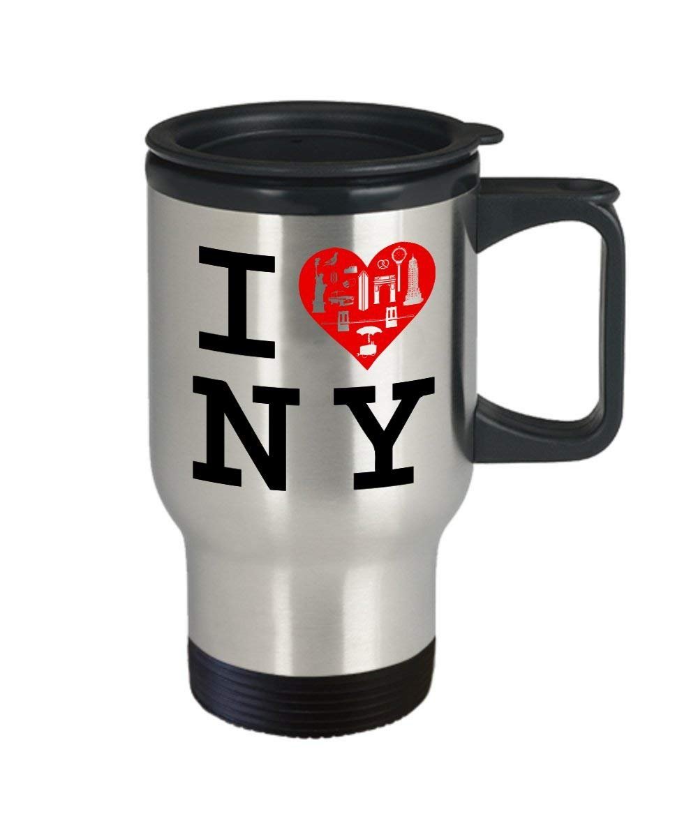 Tazza da viaggio con scritta in inglese"I Love NY", tazza termica New York, divertente tazza da tè caldo e cacao