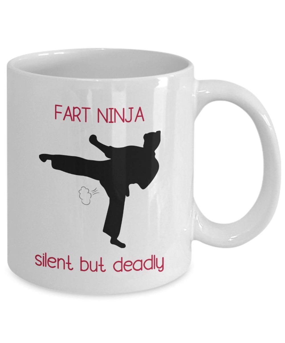 Fart Ninja Tasse mit Aufschrift"Silent But Deadly" – Lustige Teetasse für heiße Kakao-Kaffeetasse – Neuheit Geburtstag Weihnachten Jahrestag Gag Geschenkidee