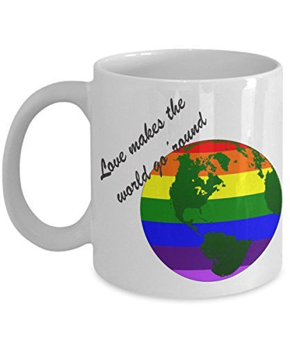 Rainbow Coffee Mug - Love Makes The World Go 'Round - Rainbow Ceramic Mug