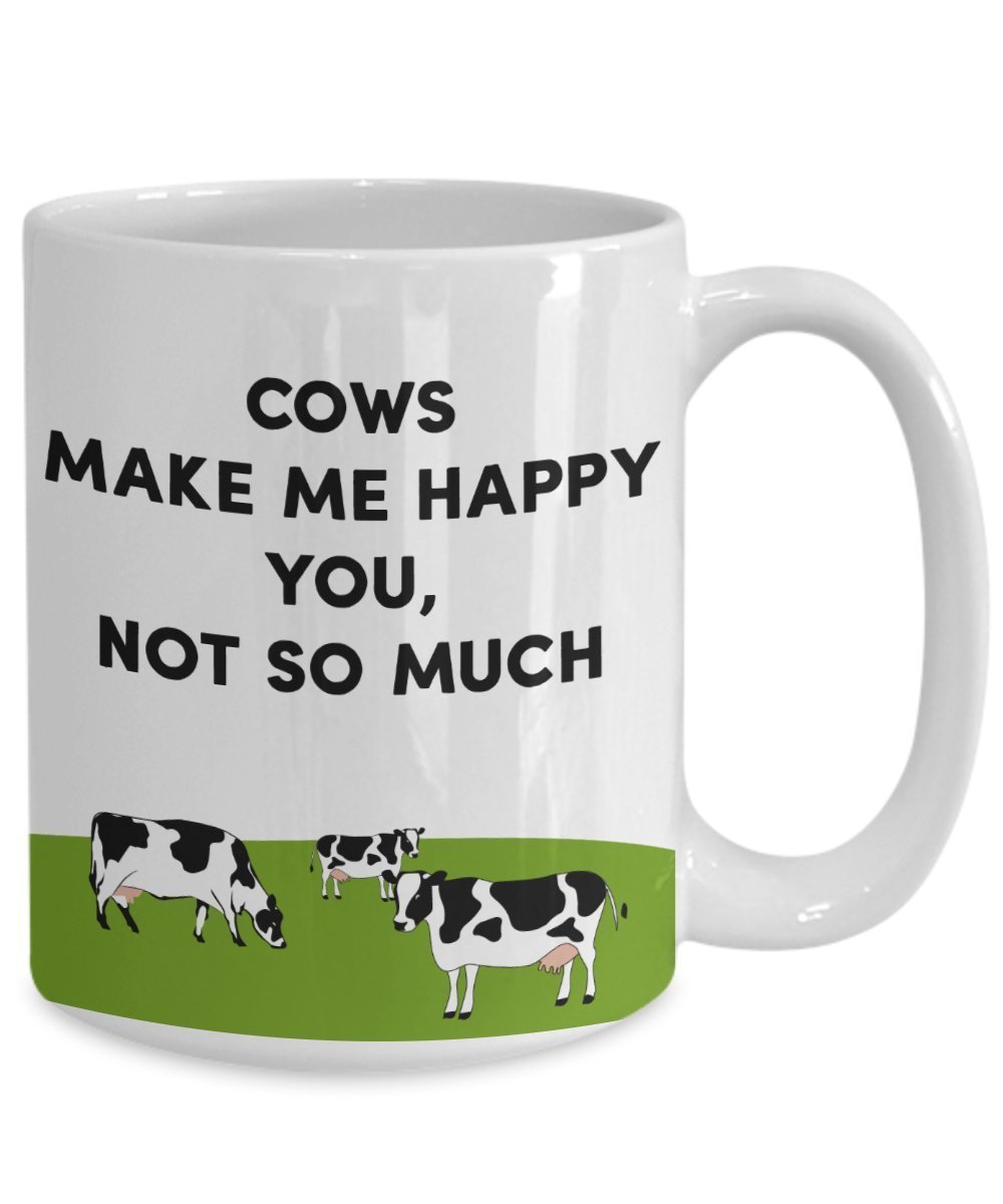 Tasse mit Aufschrift „Cows Make Me Happy – Lustige Teetasse für heiße Kakao-Kaffeetasse – Neuheit Geburtstag Weihnachten Jahrestag Gag Geschenkidee