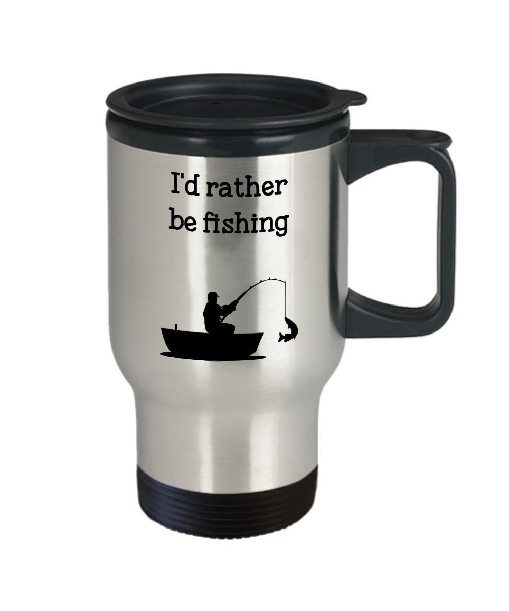 I'd Rather Be Fishing Travel Mug - Funny Insulated Tumbler - Novelty Birthday Christmas Anniversary Gag Gifts Idea