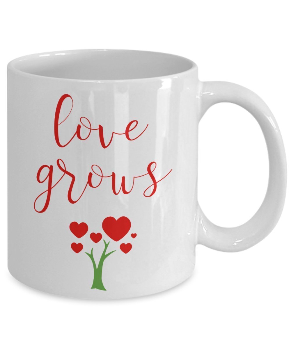 Love Grows Inspirational Mug - Funny Tea Hot Cocoa Coffee Cup - Novelty Birthday Christmas Anniversary Gag Gifts Idea