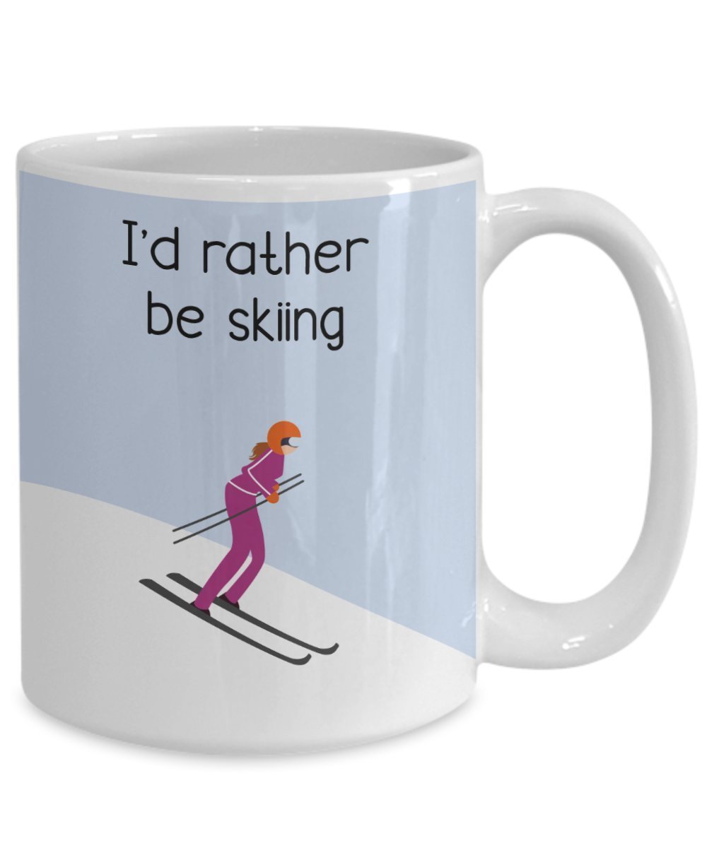 Tasse mit Aufschrift"I'd Rather Be Skiing" – Lustige Teetasse für heiße Kakao-Kaffeetasse – Neuheit Geburtstag Weihnachten Jahrestag Gag Geschenkidee