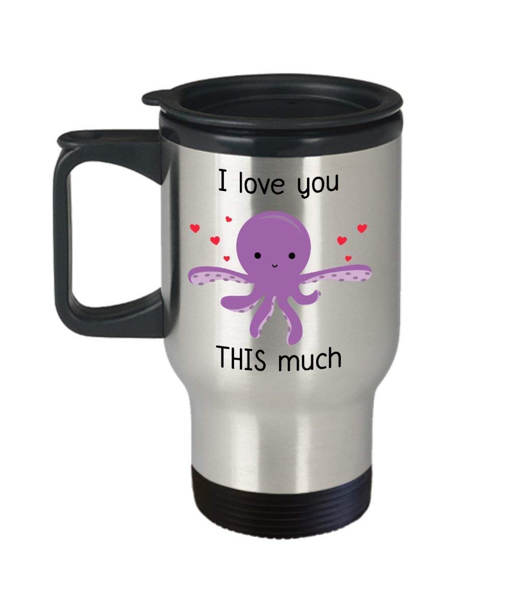 Tazza da viaggio a forma di polpo, con scritta"I Love You This Much" (lingua italiana non garantita)