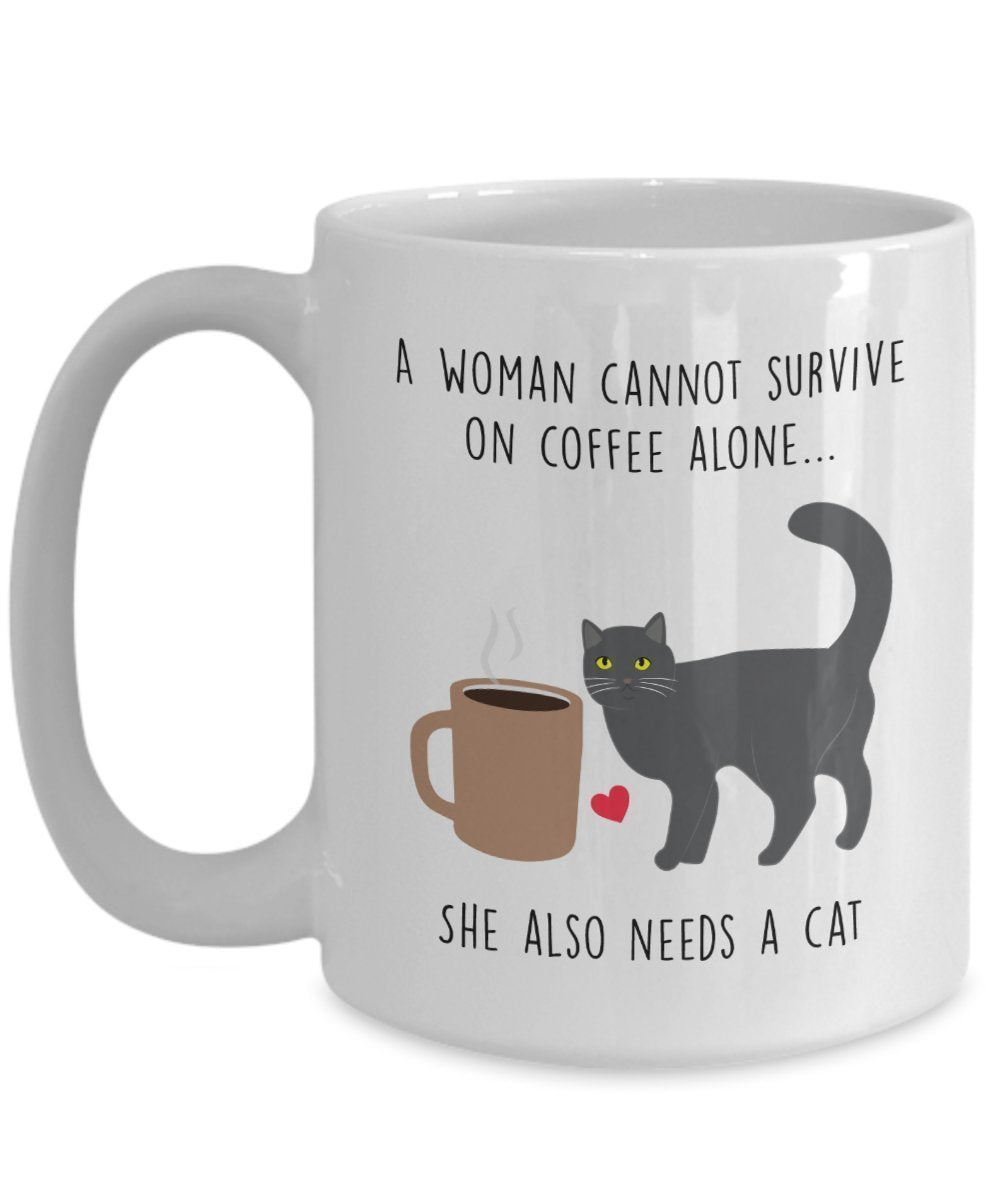 Eine Frau der Kaffee nicht allein Tasse – Cat Lover Geschenk – Funny Tee Hot Kakao-Tasse – Neuheit Geburtstag Weihnachten Jahrestag Gag Geschenke Idee 11oz weiß