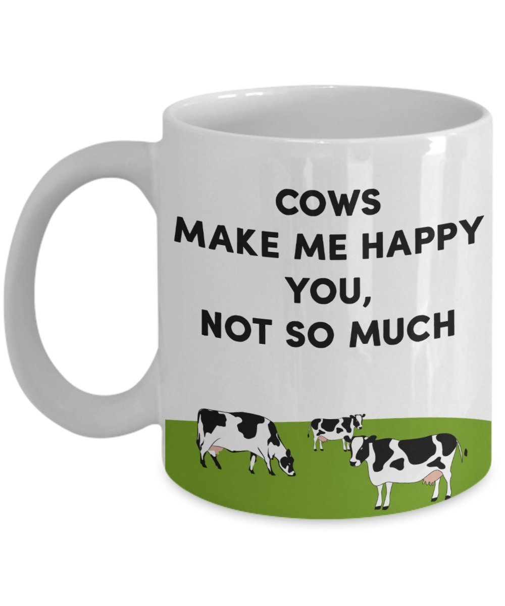Tasse mit Aufschrift „Cows Make Me Happy – Lustige Teetasse für heiße Kakao-Kaffeetasse – Neuheit Geburtstag Weihnachten Jahrestag Gag Geschenkidee