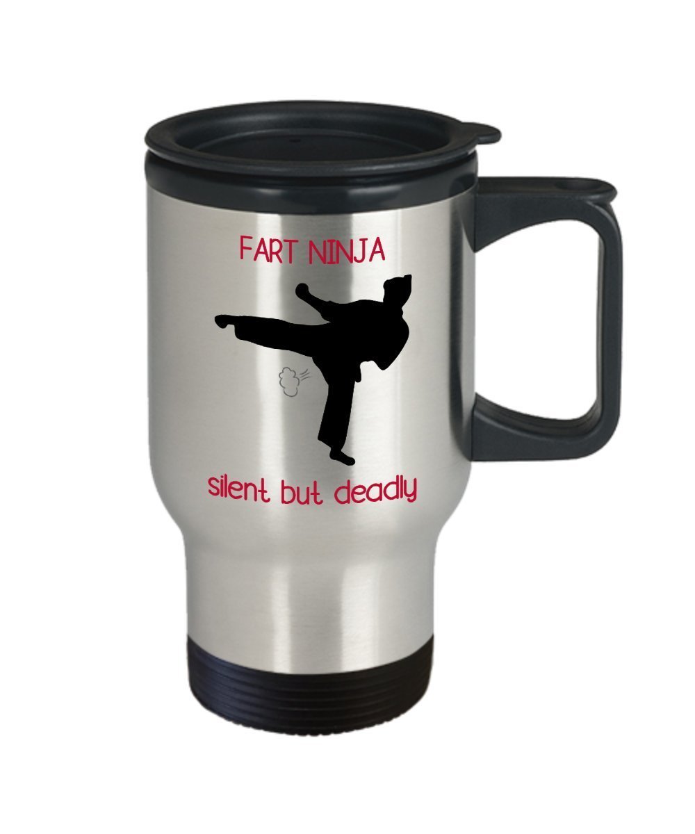 Fart Ninja Silent But Deadly Travel Mug - Funny Tea Hot Cocoa Coffee Insulated Tumbler - Novelty Birthday Christmas Anniversary Gag Gifts Idea