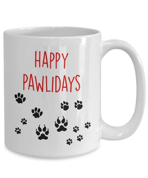 Happy Pawlidays Mug - Funny Tea Hot Cocoa Coffee Cup - Novelty Birthday Gift Idea