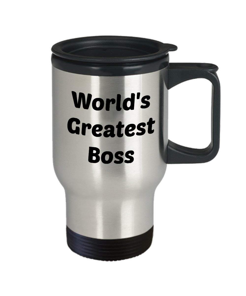 Worlds Greatest Boss Travel Mug - Worlds Best Boss Mug - Funny Tea Hot Cocoa Coffee Insulated Tumbler - Novelty Birthday Gift Idea