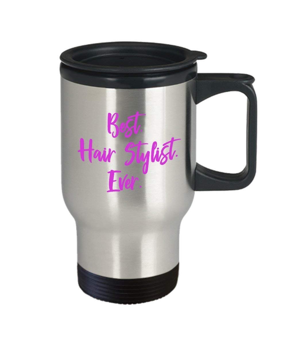Tazza da viaggio con scritta “Best Hair Stylist” (lingua italiana non garantita), divertente tazza termica per tè caldo e cacao, idea regalo per compleanno, Natale, anniversario