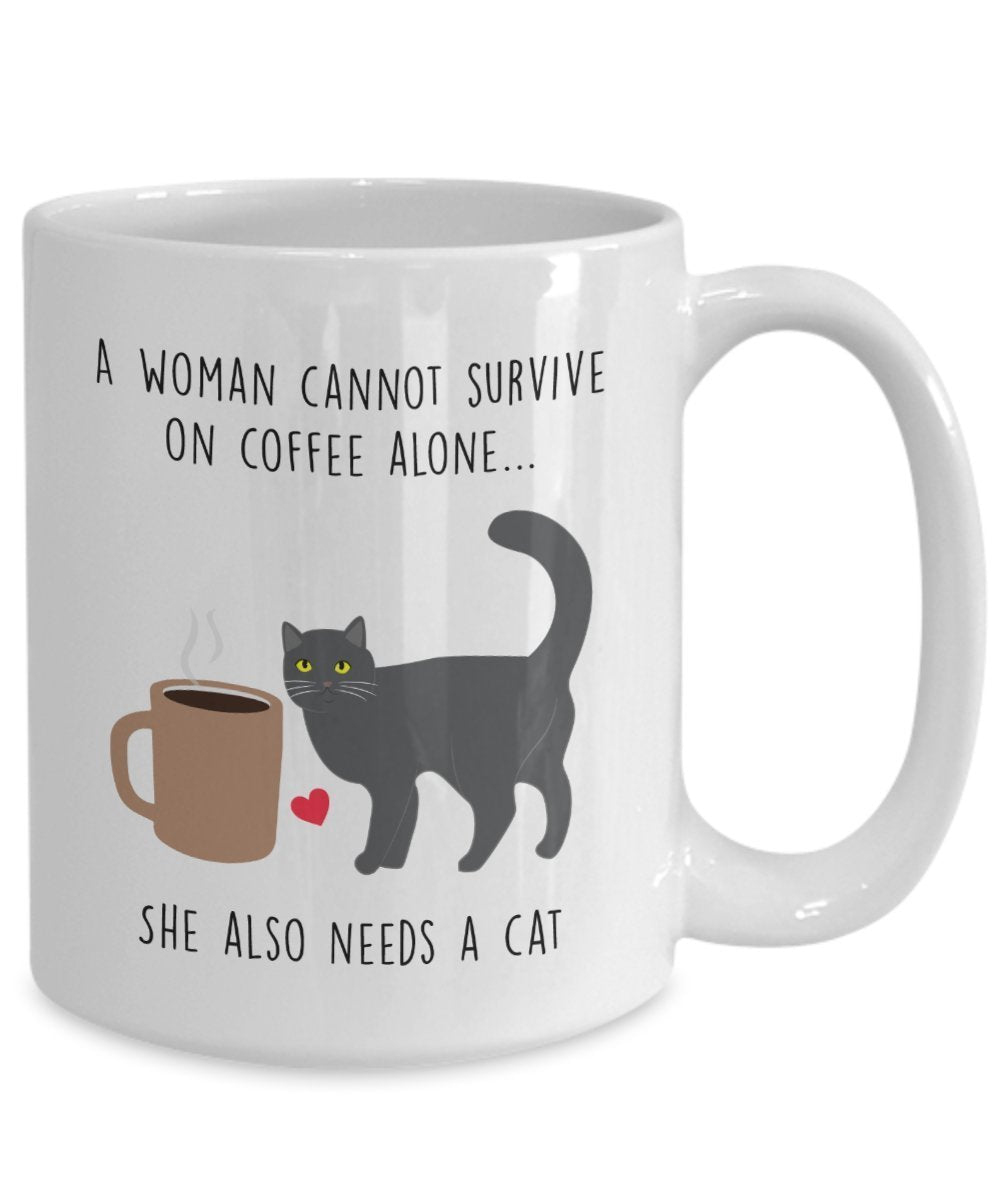 Eine Frau der Kaffee nicht allein Tasse – Cat Lover Geschenk – Funny Tee Hot Kakao-Tasse – Neuheit Geburtstag Weihnachten Jahrestag Gag Geschenke Idee 11oz weiß