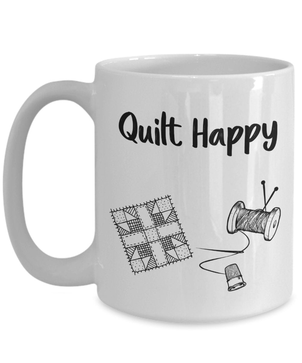 Quilt Happy Scribbles Tasse – Lustige Teetasse für heiße Kakao, Kaffeetasse – Neuheit Geburtstag Weihnachten Jahrestag Gag Geschenk Idee 15oz weiß