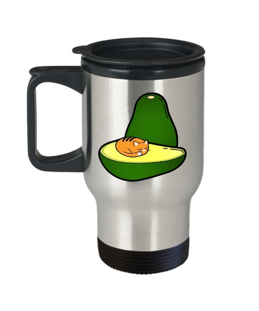 Avocado Pun Travel Mug - Avo-Cat-O - Funny Tea Hot Cocoa Coffee Cup - Novelty Birthday Christmas Gag Gifts Idea