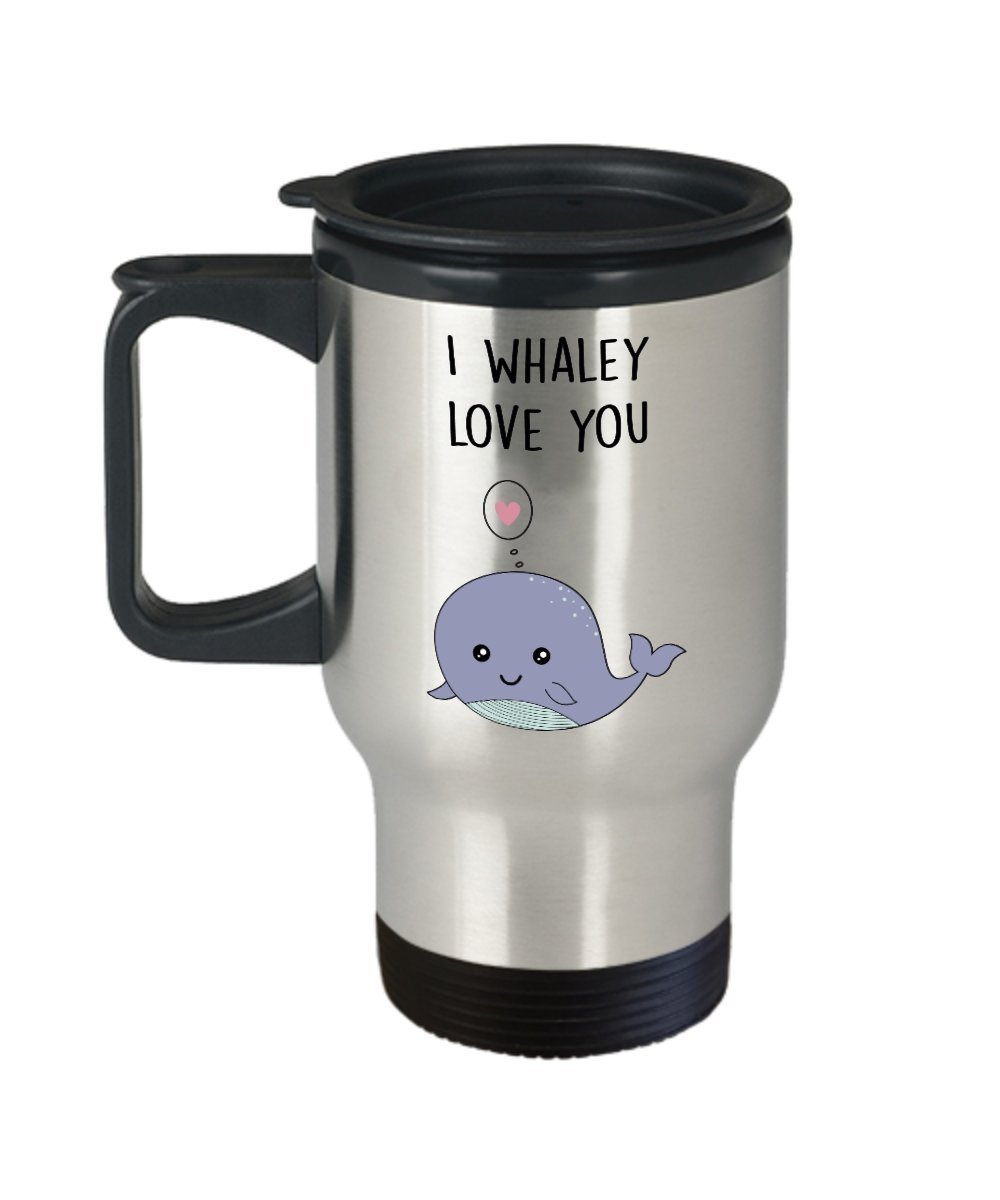 Whale Pun Travel Mug - I Whaley Love You - Funny Tea Hot Cocoa Insulated Tumbler - Novelty Birthday Christmas Anniversary Gag Gifts Idea