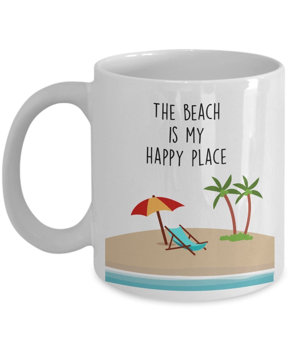 The beach is my happy place mug – divertente tazza da tè caldo cacao – novità compleanno Natale anniversario Gag idea regalo 11oz Infradito colorati estivi, con finte perline