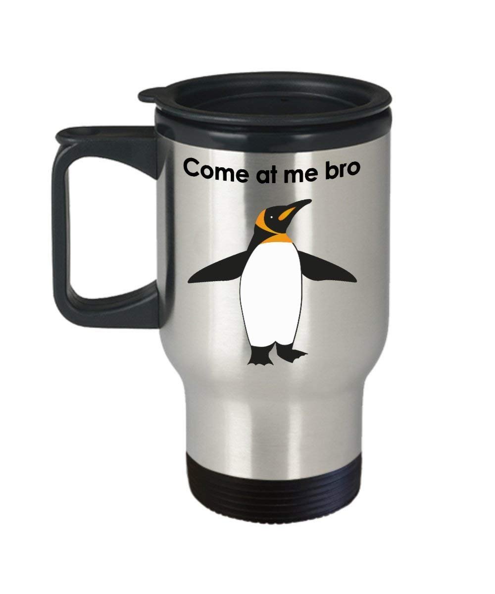 Coffee Travel mug Gift, pinguino, come at Me Bro Penguin mug – Funny Tea Hot Cocoa caffè isolato tumbler – Novità idea regalo di compleanno