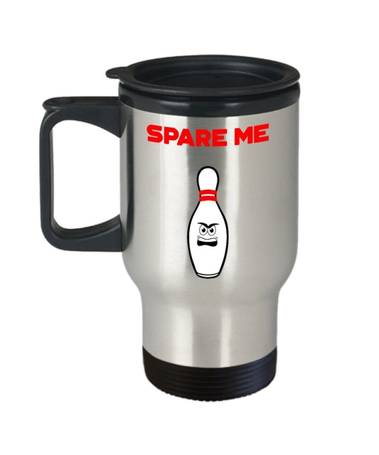 Bowling Pun Travel Mug - Share Me - Funny Tea Hot Cocoa Coffee Insulated Tumbler - Novelty Birthday Gift Idea