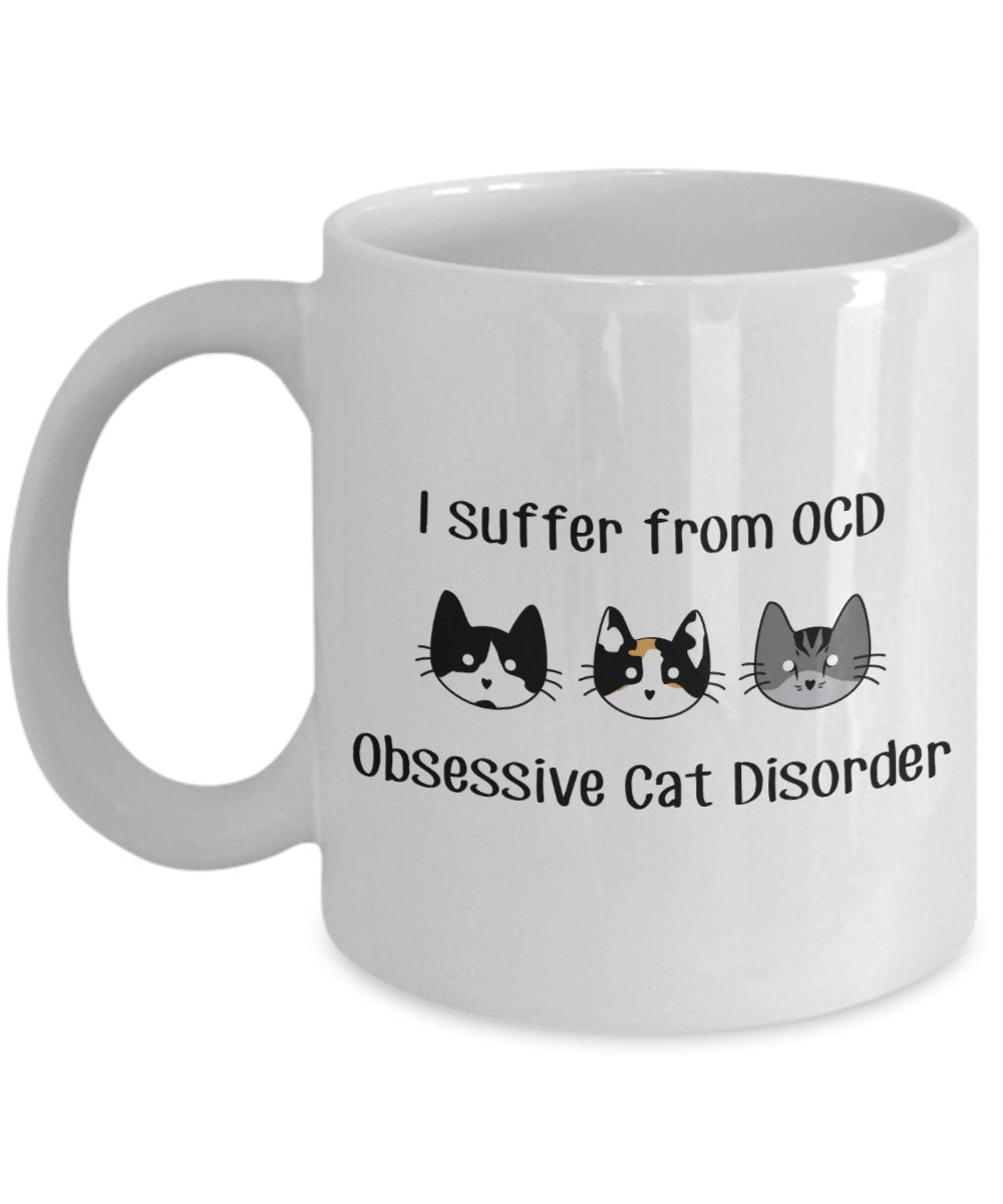 Tasse mit Aufschrift „I suffer from OCD Obsessive Cat Disorder“, lustige Teetasse, Kakao, Kaffeetasse – Neuheit Geburtstag Weihnachten Jahrestag Gag Geschenkidee