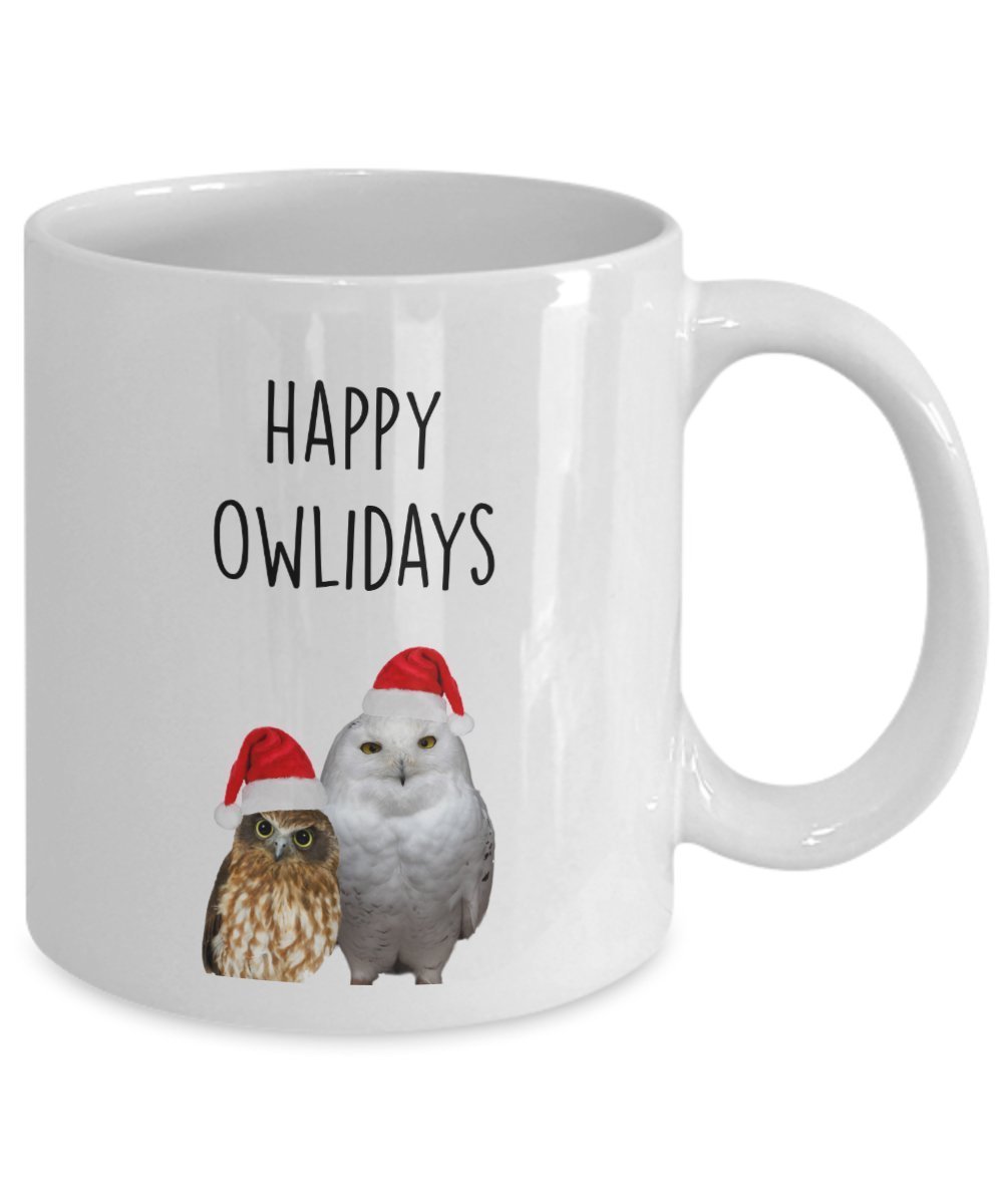 Happy Owlidays Tasse – Lustige Teetasse für heiße Kakao, Kaffeetasse – Neuheit Geburtstags-Geschenkidee