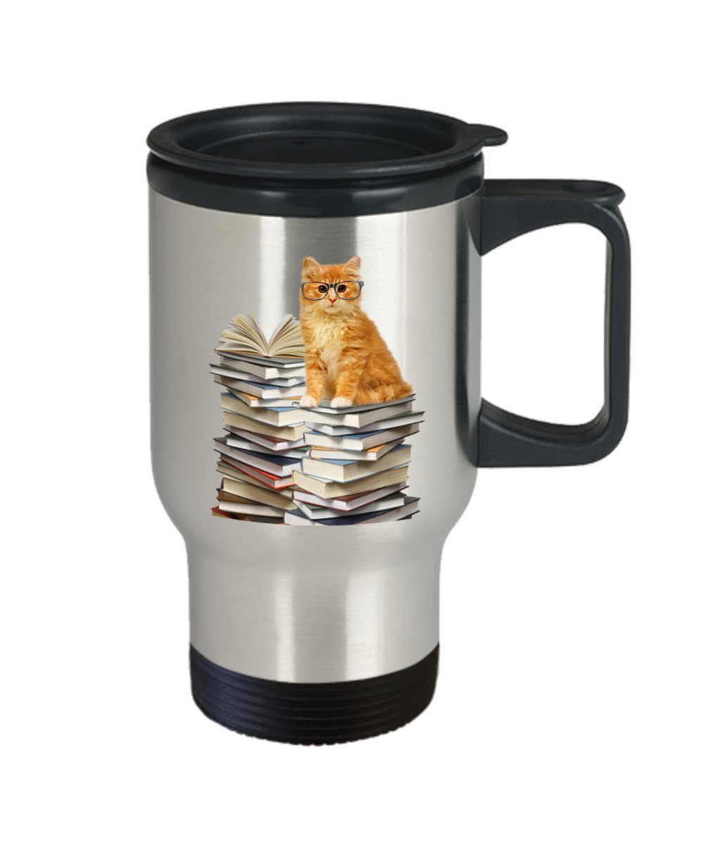 Smarty Cat Travel Mug - Funny Tea Hot Cocoa Coffee Insulated Tumbler Cup - Novelty Birthday Christmas Gag Gifts Idea
