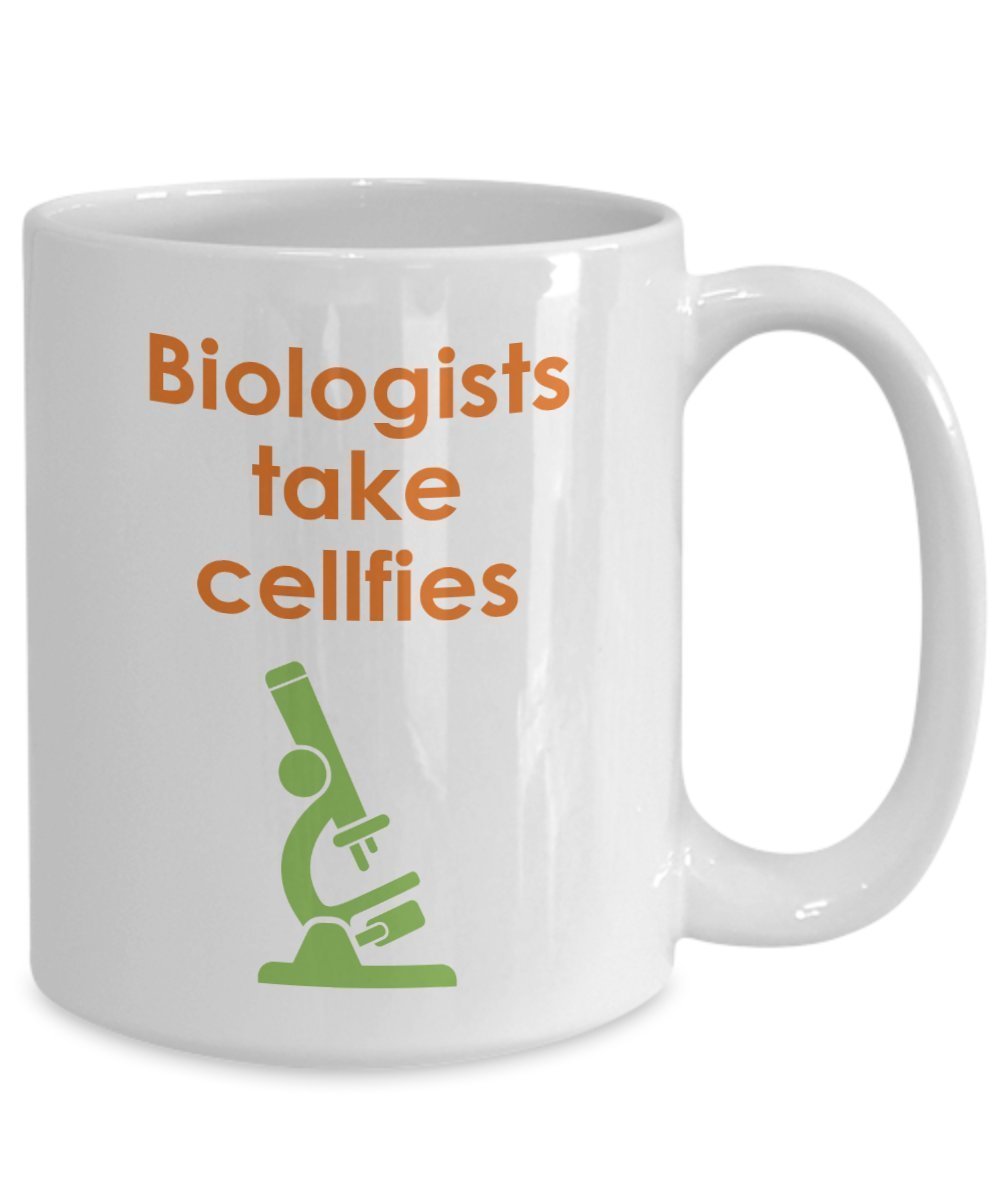 Biology Pun Mug - Biologists Take Cellfies- Funny Tea Hot Cocoa Coffee Cup - Novelty Birthday Christmas Anniversary Gag Gifts Idea