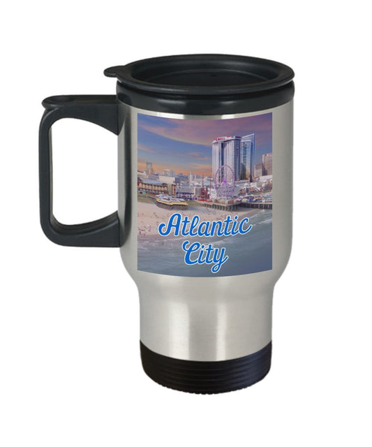 Atlantic City Travel Mug - Funny Tea Hot Cocoa Coffee Insulated Tumbler - Novelty Birthday Christmas Anniversary Gag Gifts Idea