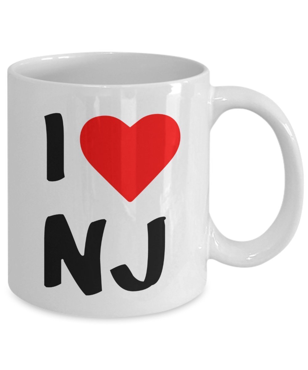 I Love NJ Mug – New Jersey Lover Gift - Funny Tea Hot Cocoa Coffee Cup - Novelty Birthday Christmas Anniversary Gag Gifts Idea